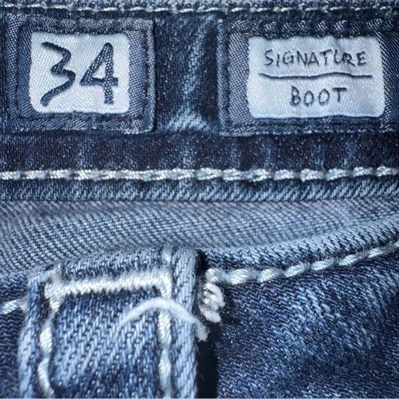 Miss Me Signature Bootcut Jeans 34 Embroidered Feather Mid Rise Stretch Y2K - Picture 6 of 9